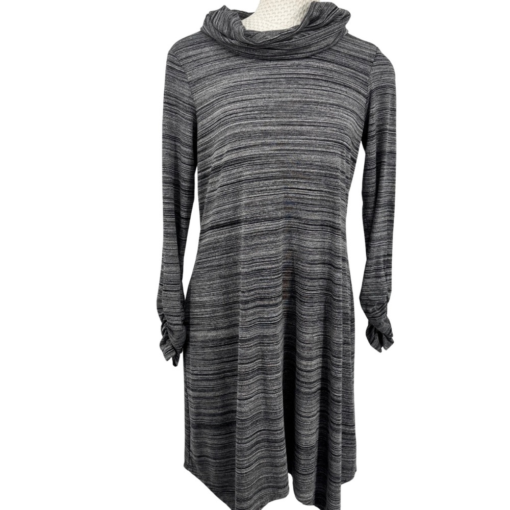 Madison Leigh Charcoal Striped Cowl Neck Dress